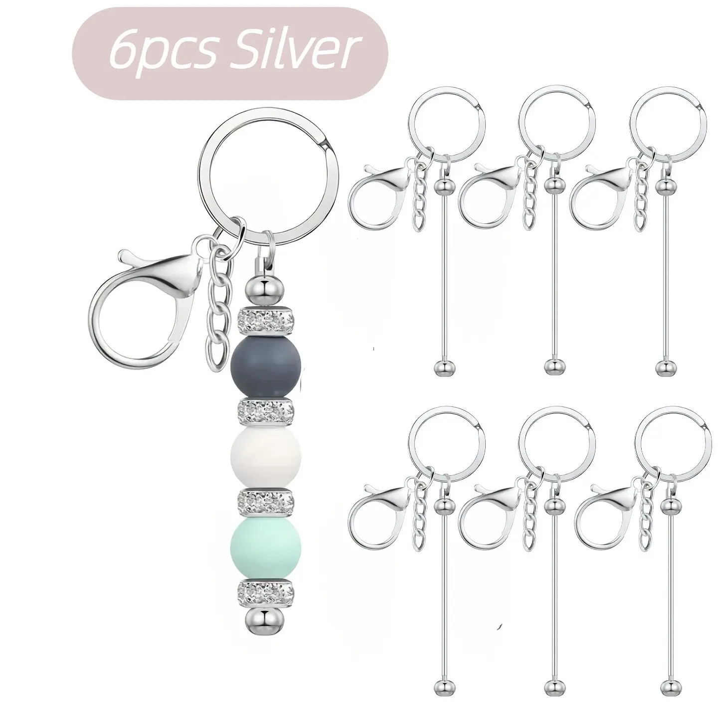 6-Pack Polished Beaded Keychains DIY Creative Decorative Charms, Beautiful Gift Tags for Phone Backpack Handbag, Holiday Gifts, Keychain Set