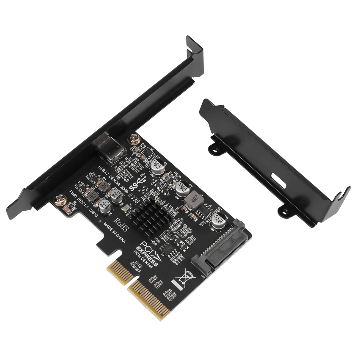 PCI-E to USB-C Expansion Card (ASM3242 Chipset, PCIe x4 (3.0), Plastic/Metal) - 20Gbps High-Speed USB 3.2 Gen 2x2 Type-C Port, Low Profile Bracket, 15Pin Power Connector, Good Compatibility, Standard Mount, Linux Support for Video Editing, Data Recovery