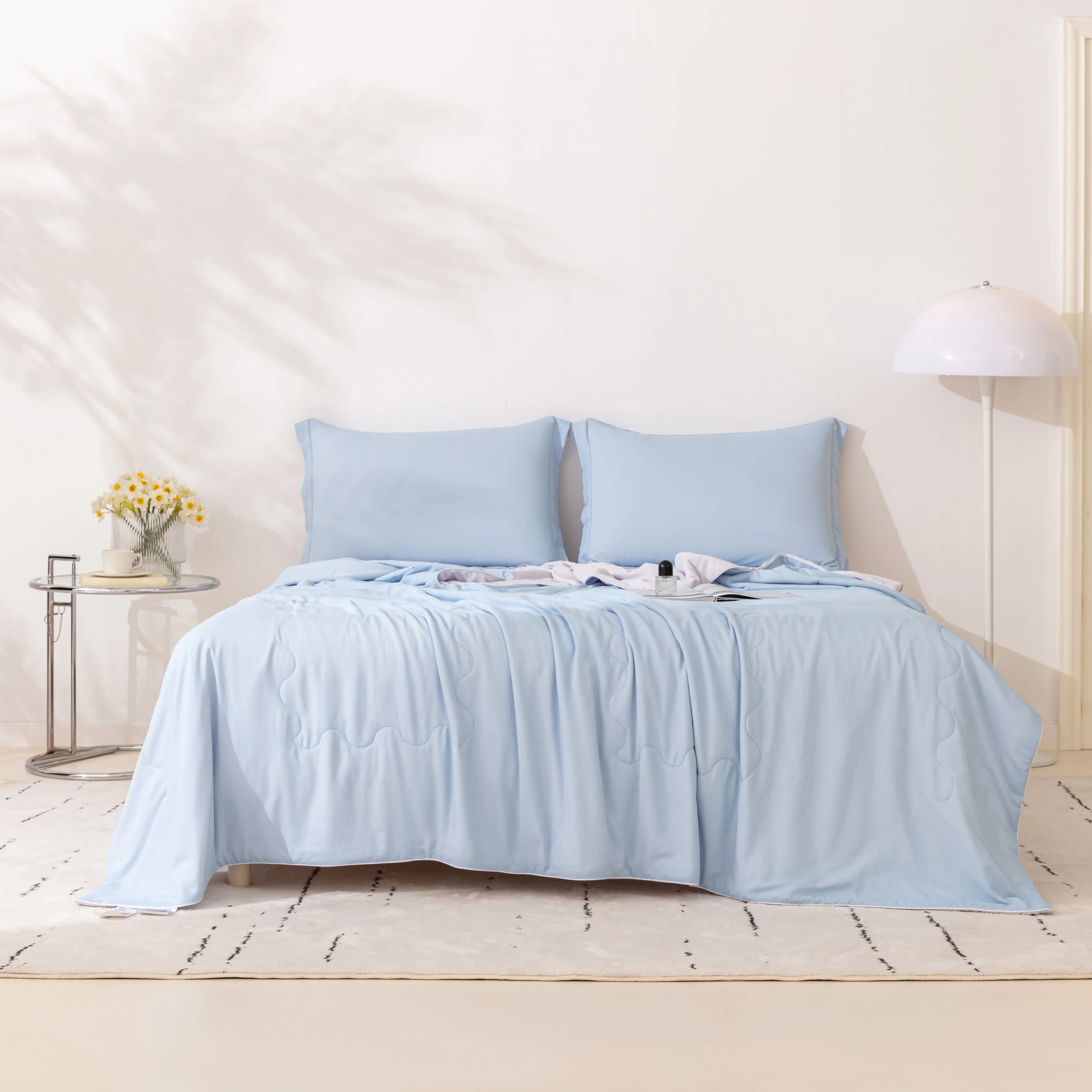Cooling Comforter King Size, Silk Cooling Blanket for HotSleepers, Q-Max>0.4, Double-Sided Arc-chill CoolingBlanket, Ultra Soft Cooling Throw Blanket, Mint Green/ButterYellow