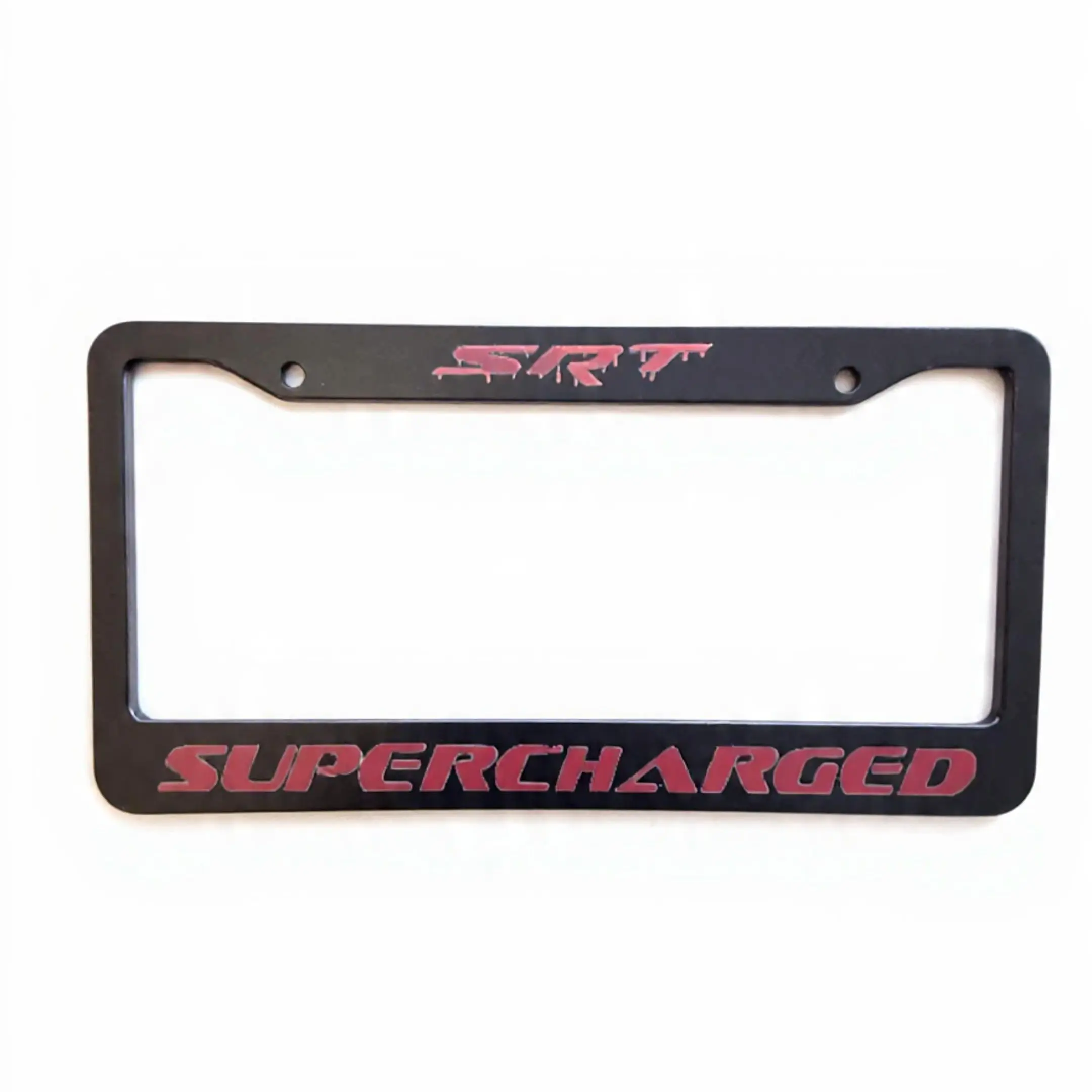 For SRT Supercharged Black Stainless Steel License Plate Frame | Drip Font Hellcat Red Car Gift