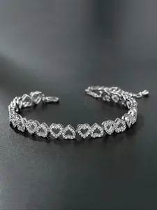 Heart Zircon Bracelet Mother's Day Gift, Elegant Copper Chain Jewelry, Four-Season Heart Design, Perfect Gift for Mom, Heart Pendant Bracelet