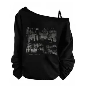 Women's Off-Shoulder Long Sleeve Sweatshirt, Casual and Loose Fit for Spring & Fall, Fashionable Streetwear for Teens