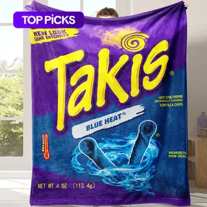 Blue Heat Takis Flannel Fleece Blanket, 1 Count Food Themed Soft Comfortable Warm Throw Blanket, Flannel Blankets, Machine Washable Blanket, Warm Nap Blanket for Home Office Travel Camping, Lightweight Flannel Blanket, Soft Comfy Blanket
