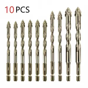 10-Piece Four-Flute Serrated Eccentric Drill Bit Set, Sizes 5-12mm, Durable Stainless Steel, Ideal for Concrete, Tile, Metal, Wood
