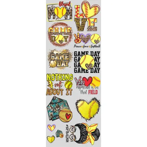 Peace Love Softball DTF Transfers Gang Sheet 22” wide x 60” long DIY Direct to Film T Shirt Transfers
