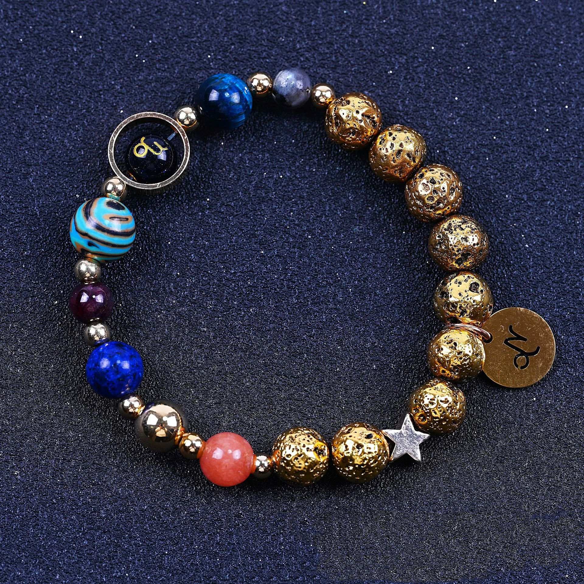 Twelve Constellations Bracelets Blue San Volcanic Rock Ancient & Gold Beaded Bracelet Twelve Constellations Bracelets Blue San Volcanic Rock Ancient & Gold Beaded Bracelet