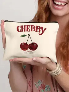 1 piece cherry print makeup bag zipper bag, cosmetics travel bag, wallet pencil case, stationery bag, multi-purpose bag, gifts for friends