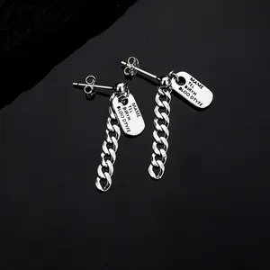 Letter square tassel earrings trendy men and women simple single earrings personality street hip-hop chain earrings
