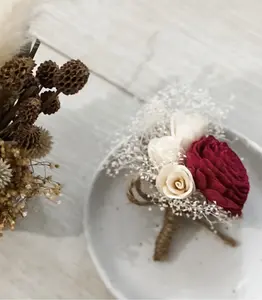 Burgundy & Ivory Boutonniere