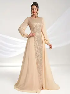 Elegant Women's Chiffon Sequined Evening Dress, Unique Wedding Gown for Special Occasions, Stylish Party Ballgown Formal Wear