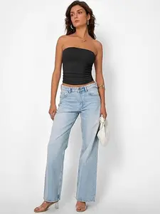 Women's Strapless Bandeau Crop Top Backless Casual Everyday Minimalist Womenswear Aesthetic Fit Fit