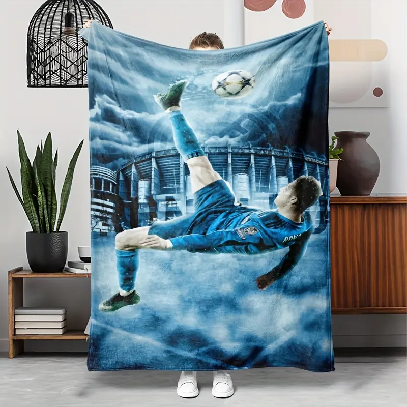 Cristiano Ronaldo Print Cotton Crochet Classic Blanket - Multi-Size, Soft, Breathable, Stain-Resistant, Durable Bedding Throw, Machine Washable for Football Fans (Home Item, Gift Option)
