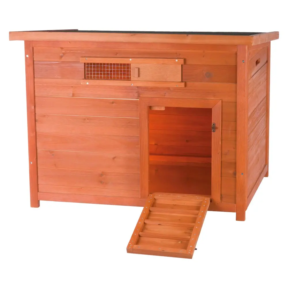 Wooden Weatherproof Natura Outdoor Duck Coop for Free-Roaming Poultry, Brown, with Pull-Out Tub, Easy Entry-Exit, Integrated Recessed Grips, Sturdy and Practical Design, Airflow Vent, Barred Ventilation Holes, Top Loading