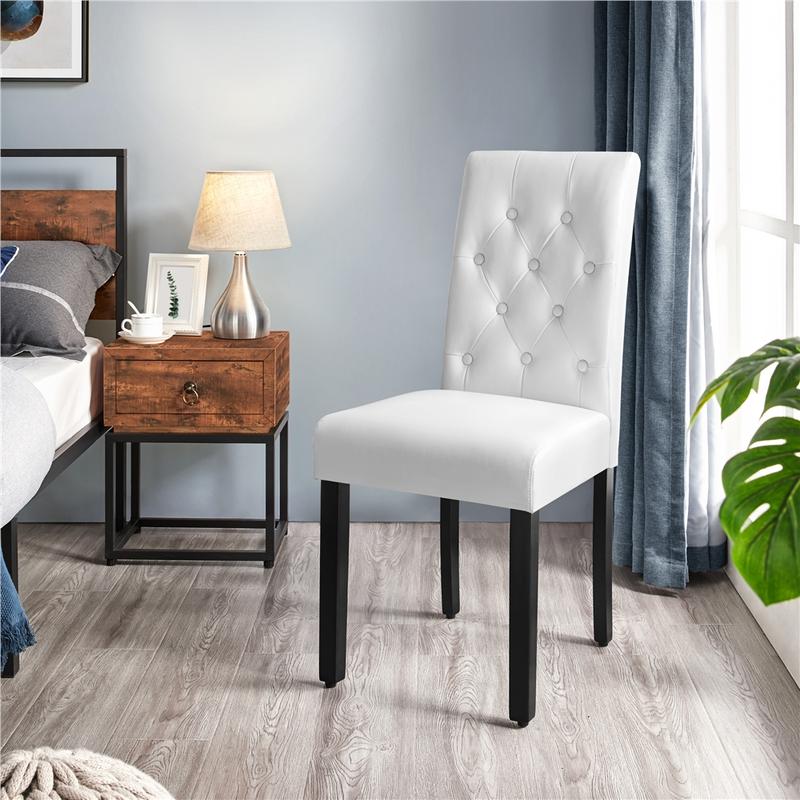 Yaheetech Faux Leather Dining Chairs, Button Tufted Dining Room Chairs with Rubber Wood Legs, Mid-Century Accent Dinner Chair for Living Room/Kitchen