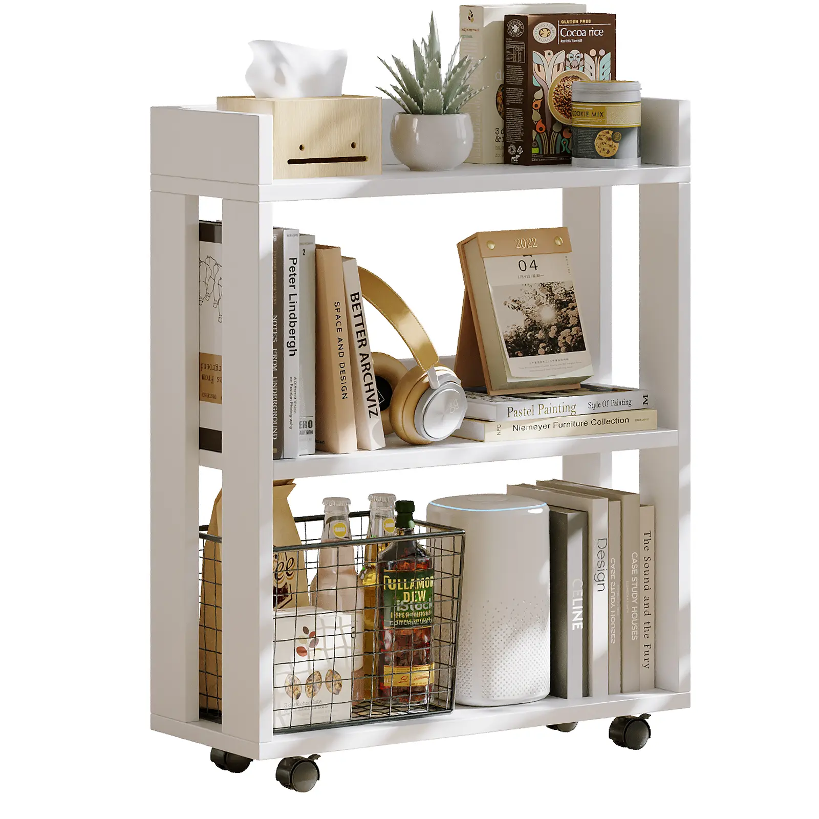 ALISENED 3-Tier Open Wood Shelving Unit Mobile Storage Bookcase Display Rustic Bookshelf Bookshelf Book Rack
