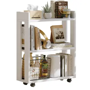 ALISENED 3-Tier Open Wood Shelving Unit Mobile Storage Bookcase Display Rustic Bookshelf Bookshelf Book Rack
