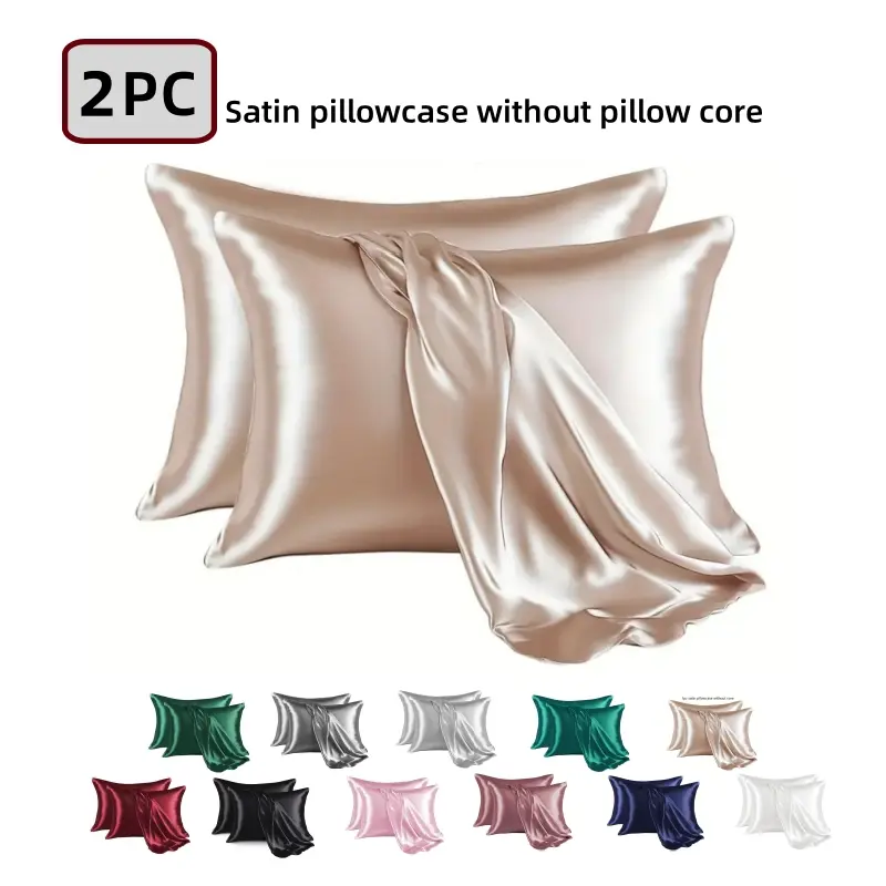Luxury Satin Pillowcases Set, Soft Envelope Closure Pillow Covers for Bedroom Decor, Essential Bedding Accessories, Bed Linens, Pack of 2 Pieces, Material
