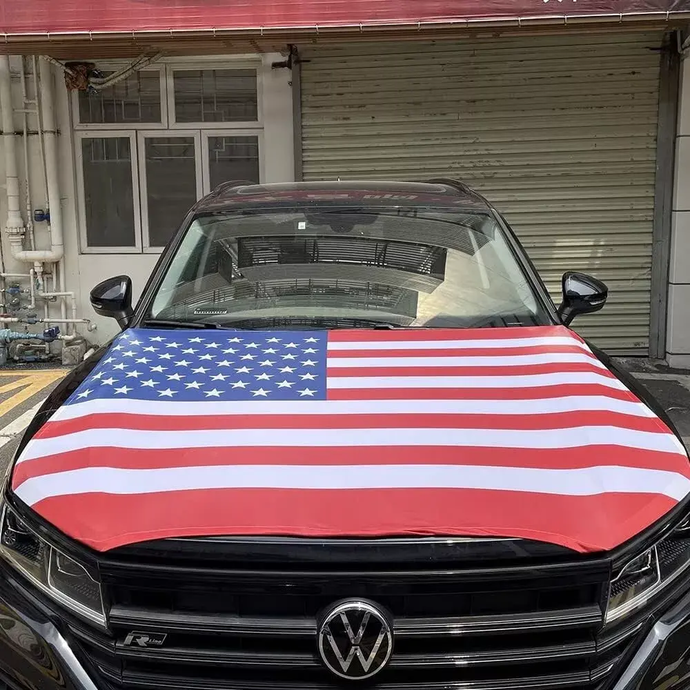 American Flag Car Hood Cover Universal Size Elastic Polyester Patriot USA 4x5 ft