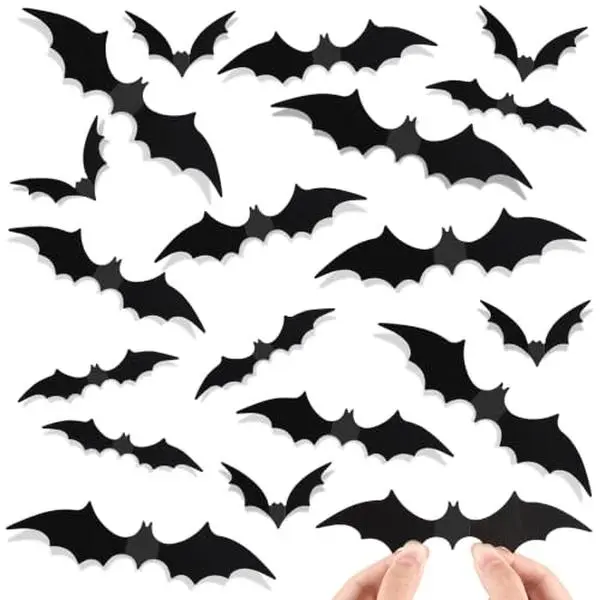 120 Pcs 3D Bat Stickers Halloween Decorations for Home | 4 Size Scary Black Spooky Bats Room Decals Party Supplies for Wall Bedroom Bathroom Indoor Room Decor