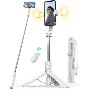 45'' Selfie Stick with Light, Travel Tripod Essentials with Wireless Remote, Portable Cell Phone Tripod Stand, Beach Cruise Ship Essentials for Family, Compatible with 4-7.2" All Smartphone