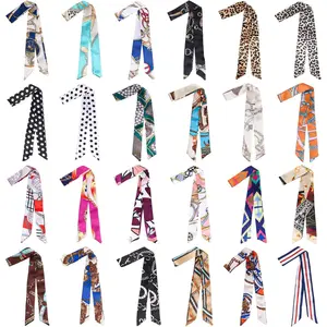 24 Pcs Women Handbag Head Scarf Band Narrow Hair Purse Neck Scarf Ribbon Satin Head Neckerchief Silk
