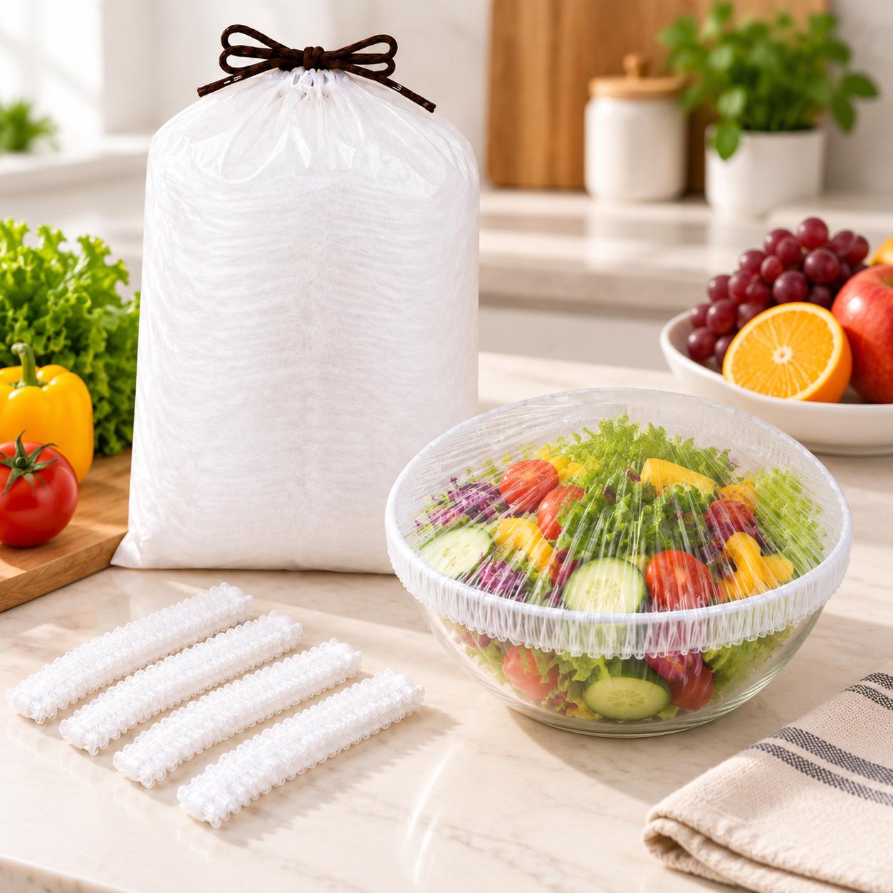 100PCS Single-Use Elastic Cover Kitchen Utensils, Disposable Stretch Food Covers for Storage Containers, Plastic Wrap Alternative for Bowl & Plate Lids 100PCS Single-Use Elastic Cover Kitchen Utensils, Disposable Stretch Food Covers for Storage Containers, Plastic Wrap Alternative for Bowl & Plate Lids