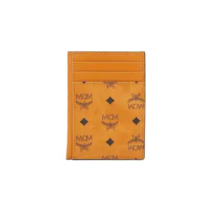 MCM Visetos Original Monogram Coated Canvas Card Holder for Men, Mini Cognac