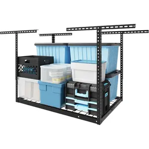 2x3 Overhead Garage Storage Rack, Adjustable Organization System, Heavy-Duty Metal Ceiling Racks, 155lbs Weight Capacity, Black, Classic Series