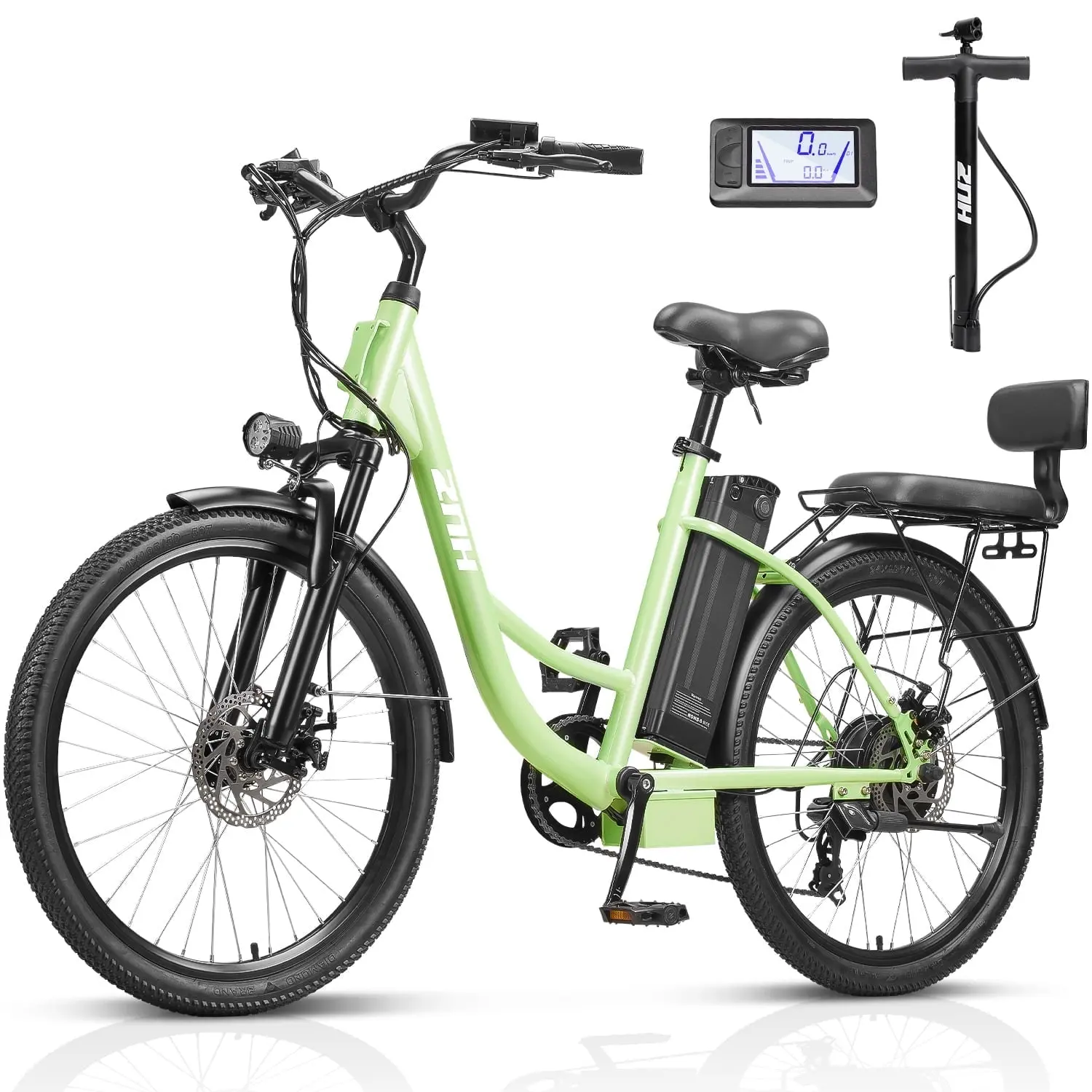 ZNH Electric Bike for Adults,26''750w Powerful Motor Electric Commuting Bike w 48V 13Ah Removable Battery,Ebike for Beach Snow Women for all terrain,City E-Bicycle,UL2849,Green summerwins