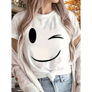 Happy 2025 New Women'S Pure Printed T-shirt, Short Sleeved, Suitable for All Seasons, Suitable for Outdoor, Home, and Sports Top Gifts