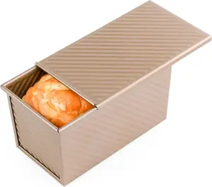Upgrade Pullman Loaf Pan with Lid, Pullman Loaf Pan 1 LB, Pack Nonstick Sandwich Bread Pan, for Bread, Sandwiches, and Toast, Golden, Deep Side and Corrugated bakeware box mold baking sheet supplies baking tools silicone bakeware cake pan