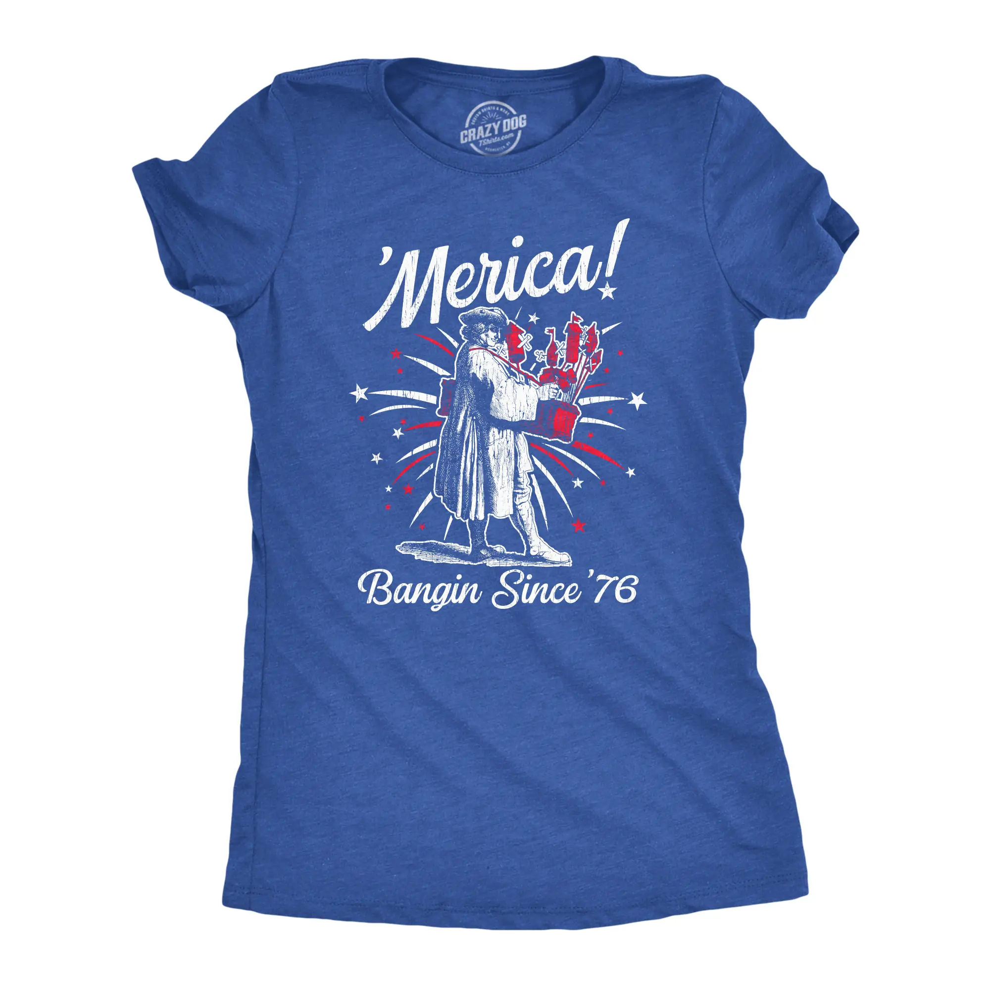 Womens Merica Banging Since 76 T Shirt Funny Fourth Of July American Fireworks Tee for Ladies Funny Womens T Shirts Cute Vintage Fashion Casual Ladies T-Shirt Gift Patriotic Tops for Women Women's Novelty Tees Royal -
