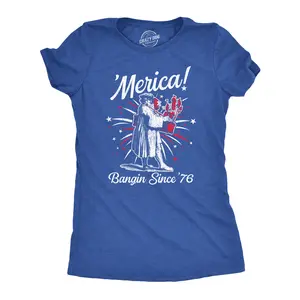 Womens Merica Banging Since 76 T Shirt Funny Fourth Of July American Fireworks Tee for Ladies Funny Womens T Shirts Cute Vintage Fashion Casual Ladies T-Shirt Gift Patriotic Tops for Women Women's Novelty Tees Royal -