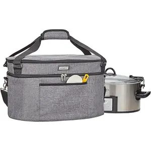 Slow Cooker Bag for Crock-Pot 6-8 Quart, Insulated Travel Carrier with Easy to Clean Lining, Carry Case with Top Zip Compartment and Accessory Pocket