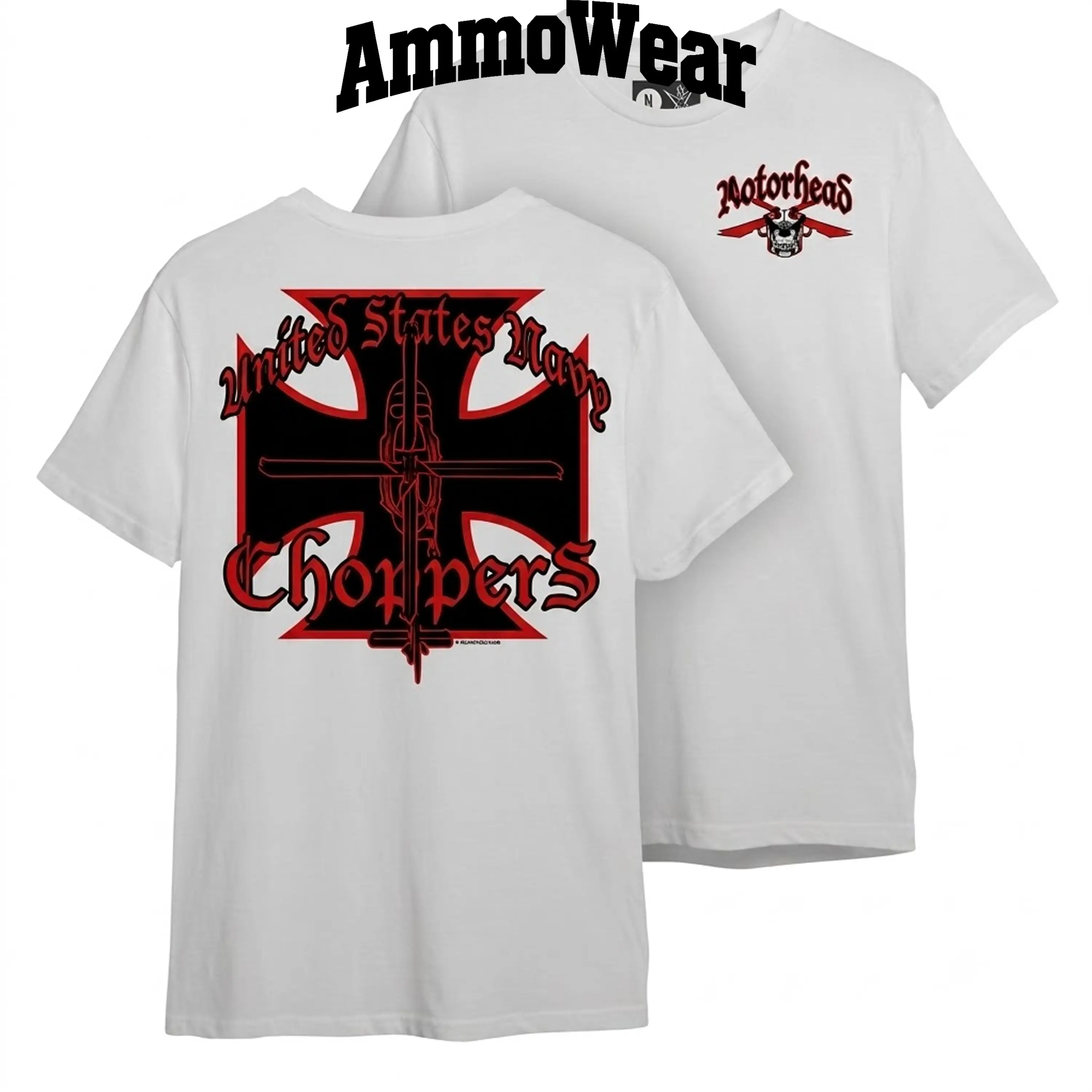 United States Navy Choppers Graphic Tee, Motorhead Iron Cross Biker T-Shirt, US Navy Veteran Motorcycle Club Apparel, Patriotic Military Rider Top, Unisex Casual White Short Sleeve Shirt, Edgy Combat Gear
