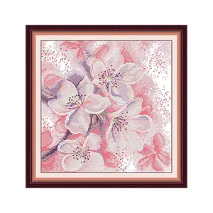 Pink Peach Blossom Cross Stitch Kit 100×101 Counted Embroidery DIY Craft Traditional Floral Wall Art for Living Room Holiday Gift