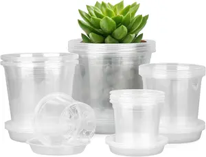 4/5/6/7 Inch Clear  Pots for  with Sacuers 20 Pack, Plastic Flower Pots with Drainage Holes, Variety Pack Seedlings Garden Pot for Indoor Outdoor (4+5+6+7 inch)