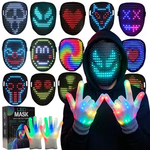 RGB LED Gesture Control Mask, Sci-Fi Cosplay Costume with Glow Effect & Dynamic Colors, Stylish Tech Accessories for Halloween Party, Gift for Adults