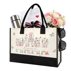 Mother’s Day Gifts for Mom from Daughter Son, Large Canvas Tote Bag for Women, Floral Mama Beach Bag, New Mom Gift, Birthday Gift for Mom, Reusable Shopper Tote