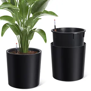 2026 New Upgrade Set of 2 Tall Round Self-Watering Planter Pots - 19.5 Inch Large Flower Pots with Built-In Drainage, Water Level Monitor, Wheels - Indoor/Outdoor Plant Containers for Patio, Porch, Garden, Home Office