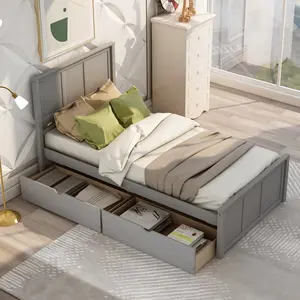 Twin Trundle Bed Frame with Pull-Out Drawer, Solid Wood & MDF Construction, Reversible Trundle for Left or Right Side Placement, Space-Saving Design for Guest Room/Bedroom, Assembly Required