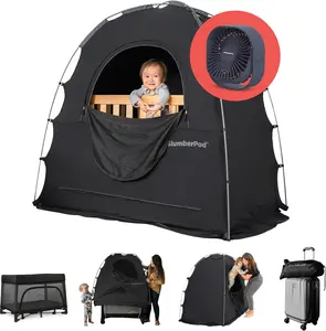 SlumberPod with Fan - The Original Blackout Sleep Tent Travel Essential for Baby and Toddlers, Mini Crib and Pack n Play Cover, Sleep Pod with Monitor Pouch and Fan Pouch, Blocks 95%+ Light, Black