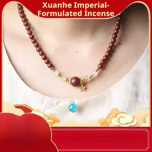 Natural ancient method, intangible cultural heritage traditional hand string, hand-made blended incense beads, cultural play prayer beads, double-loop necklace