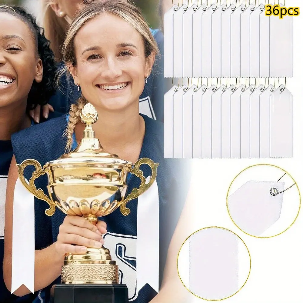 36 Pieces Blank Award Ribbons DIY Medal Prize Ribbons with Attached Card and Rope for Competitions Sports Events 1st, 2nd, 3rd Place (White)