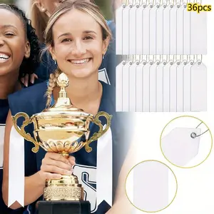 36 Pieces Blank Award Ribbons DIY Medal Prize Ribbons with Attached Card and Rope for Competitions Sports Events 1st, 2nd, 3rd Place (White)