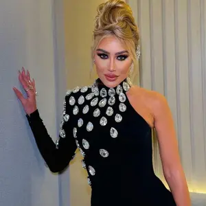 One off Shoulder Luxury Rhinestone Diamond Evening Bandage Celebrity party Dress