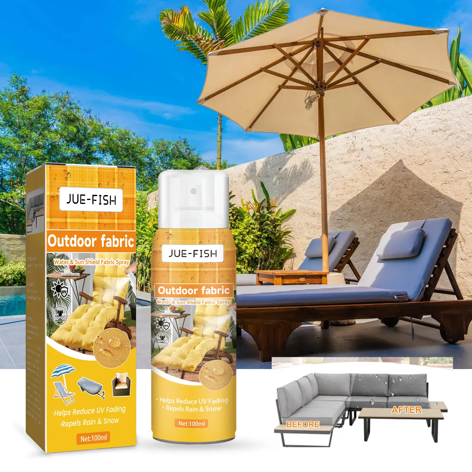 Jue-Fish Silicone Outdoor Fabric Spray Cleaner Polishes, Waterproof Protective Spray, Summer Cooling & Refreshing Home Care Solution