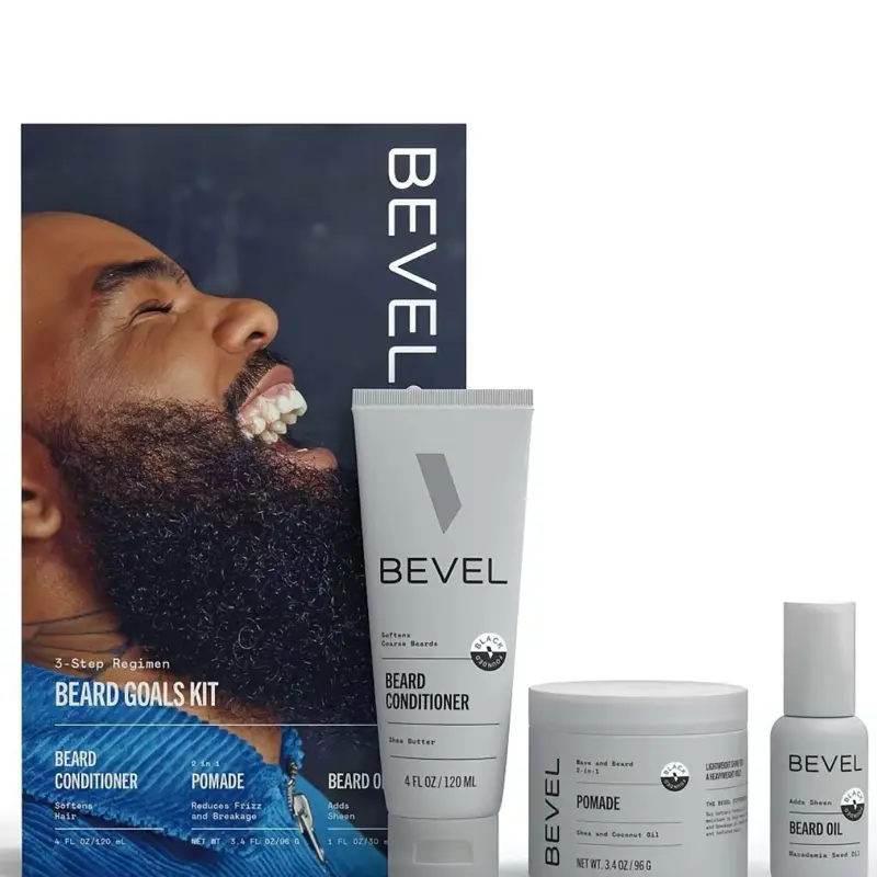 Bevel Beard Goals Kit - 3-Step Regimen with Beard Conditioner, Pomade, & Oil for Grooming