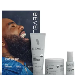 Bevel Beard Goals Kit - 3-Step Regimen with Beard Conditioner, Pomade, & Oil for Grooming