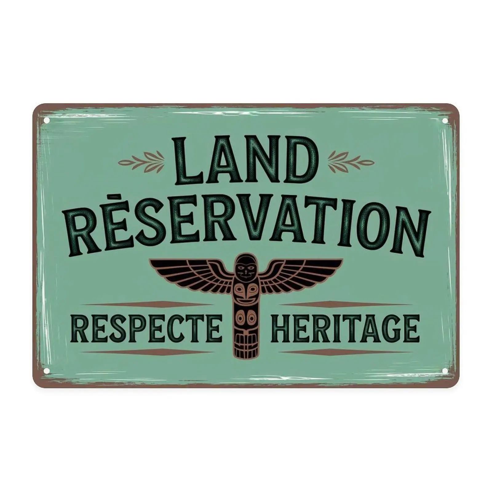 Vintage Native American Totem Pole Land Reservation Metal Sign Print Aesthetic Room Decoration for Home Bedroom Kitchen Bar Coffee Bathroom Indoor Outdoor Wall Decor, 8 X 12 IN